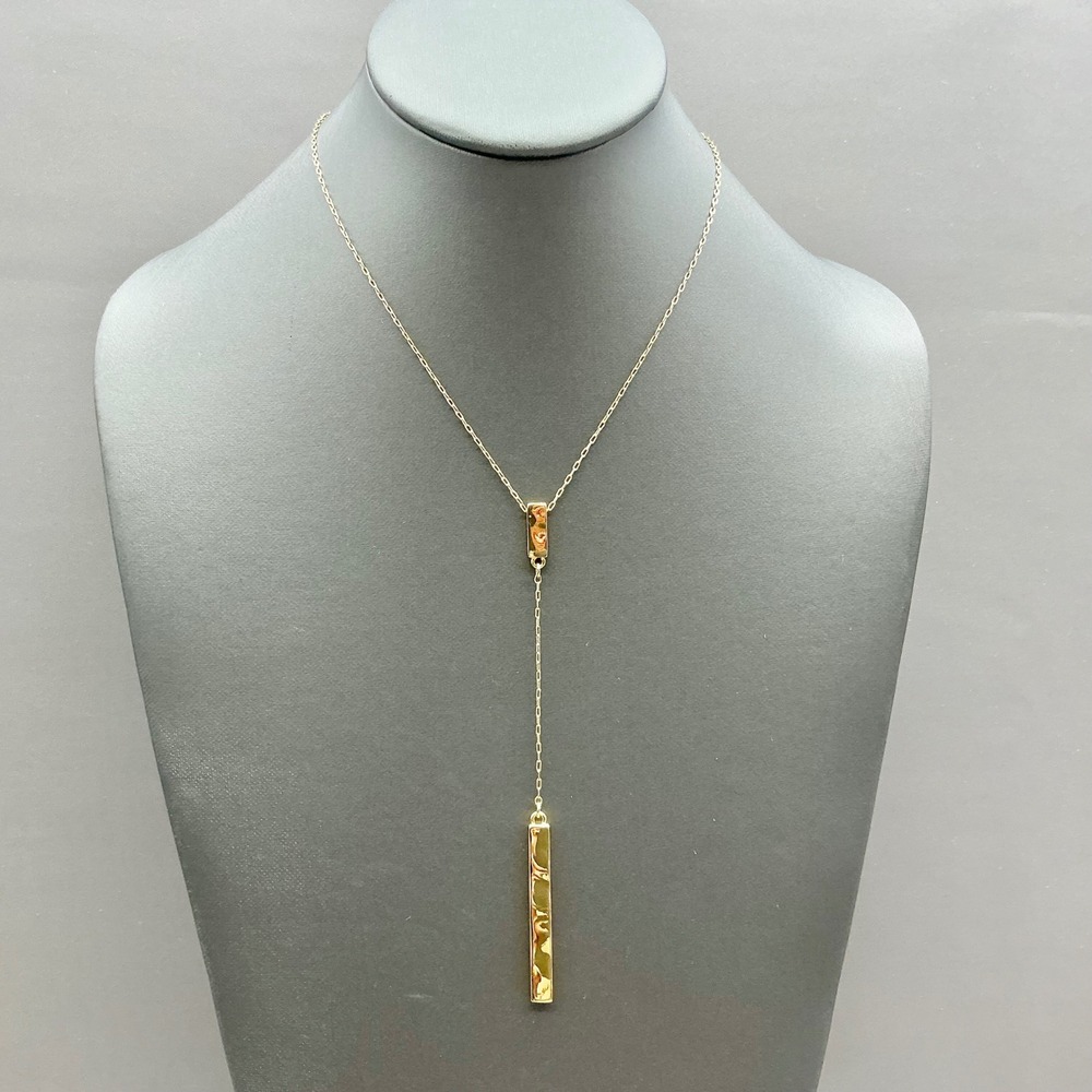 Lauren Ralph Lauren Necklace Women Gold Tone Hammered Bar Lariat Drop Pendant